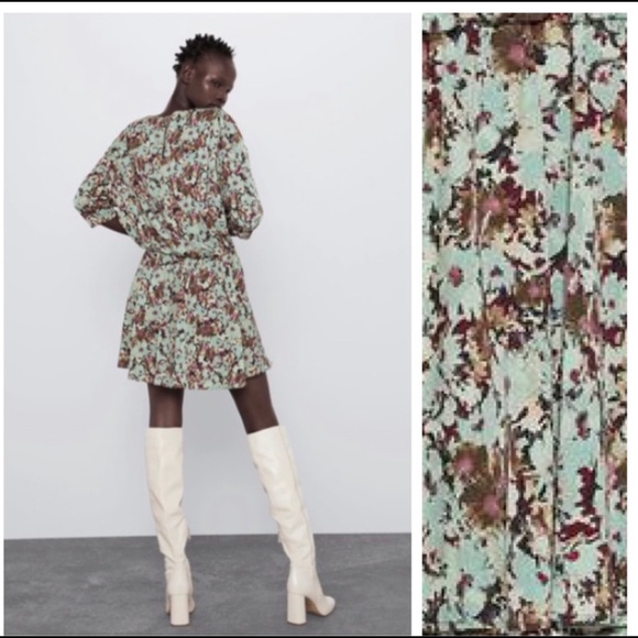 NWT Zara Floral Print Mini Dress Size L - Picture 5 of 6